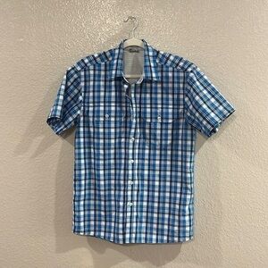 Great Northwest Mens Size S Short Sleeve Fishing Vented Blue Plaid Shirt Hiking